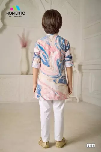 boys cotton kurta light pink with blue print festive ethnic wear