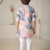 boys cotton kurta light pink with blue print festive ethnic wear