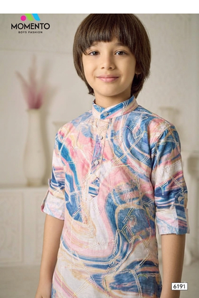 boys cotton kurta light pink with blue print festive ethnic wear 3
