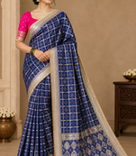 Blue Color Zari Weaving Work Silk Blend Saree