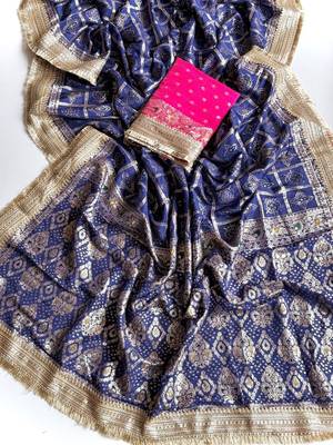 Blue Color Zari Weaving Work Silk Blend Saree 2