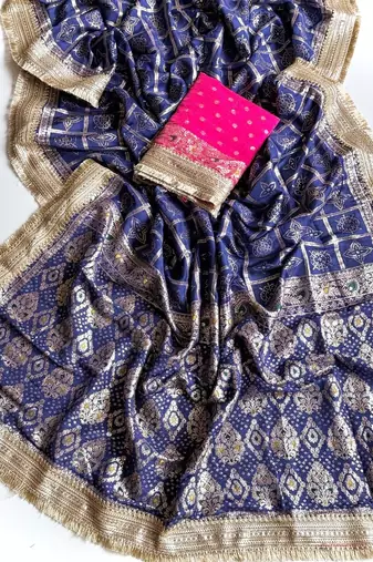 Blue Color Zari Weaving Work Silk Blend Saree