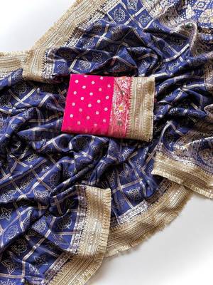 Blue Color Zari Weaving Work Silk Blend Saree 3