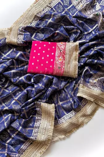 Blue Color Zari Weaving Work Silk Blend Saree