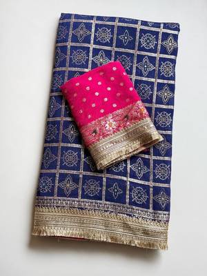 Blue Color Zari Weaving Work Silk Blend Saree 4