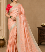 Peach Color Zari Weaving Work Silk Blend Saree