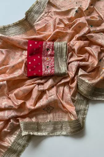 Peach Color Zari Weaving Work Silk Blend Saree
