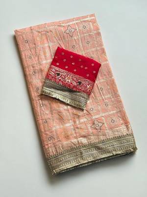Peach Color Zari Weaving Work Silk Blend Saree 4