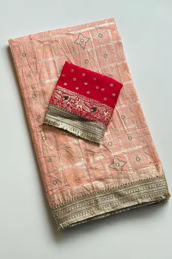 Peach Color Zari Weaving Work Silk Blend Saree
