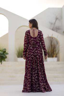 Ftdiva women burgundy color long front cut long kurta with pant 2