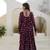 Ftdiva women burgundy color long front cut long kurta with pant