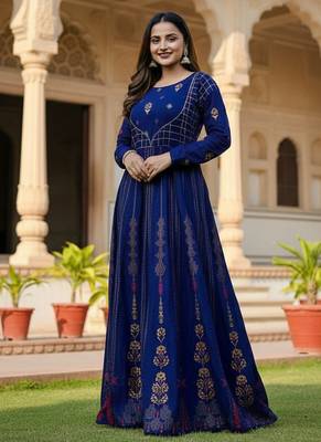 Ftdiva paisley printed anarkali kurta in blue 1