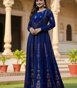 Ftdiva paisley printed anarkali kurta in blue