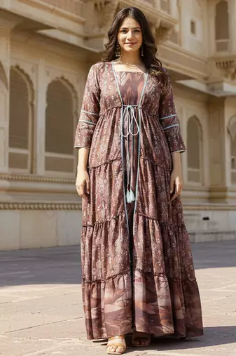 Ftdiva women's embroidemulticolor anarkali multicolor printed kurti in rayon