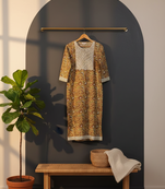 Ftdiva embroidered paisley print straight kurta in light yellow