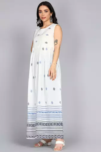 Ftdiva women's rayon anarkali kurti with jacket in white & blue ( jacketed kurti, anarkali kurti, party wear kurti)