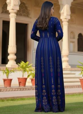 Ftdiva paisley printed anarkali kurta in blue 2