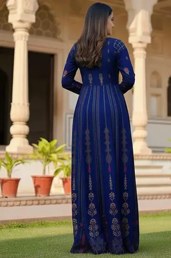 Ftdiva paisley printed anarkali kurta in blue