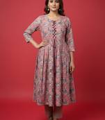 Ftdiva women embroidered printed aliya cut kurta in multicolor