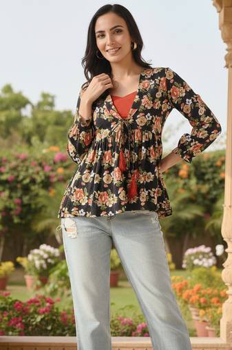 Ftdiva women's multicolor printed kruti in rayon