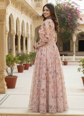 Ftdiva women's embroidepink anarkali pink printed kurti in rayon 2
