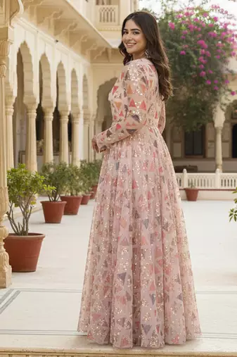 Ftdiva women's embroidepink anarkali pink printed kurti in rayon
