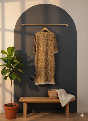 Ftdiva embroidered paisley print straight kurta in light yellow 2