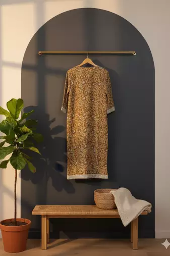 Ftdiva embroidered paisley print straight kurta in light yellow