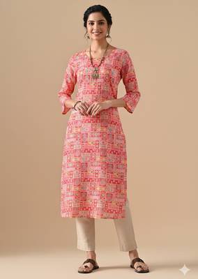 Ftdiva women stylish paisley printed straight kurta in pink 1