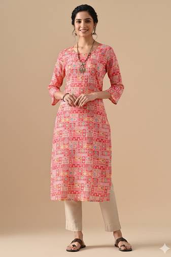 Ftdiva women stylish paisley printed straight kurta in pink
