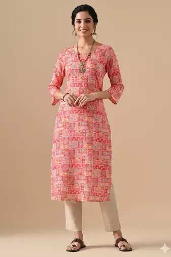 Ftdiva women stylish paisley printed straight kurta in pink