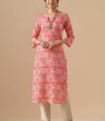 Ftdiva women stylish paisley printed straight kurta in pink