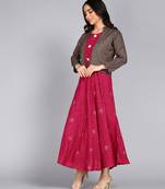 Ftdiva women's rayon anarkali kurti with jacket in deep pink ( anarkali kurti, party wear kurti, pink kurti )