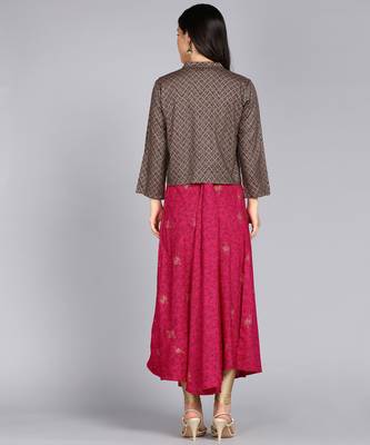 Ftdiva women's rayon anarkali kurti with jacket in deep pink ( anarkali kurti, party wear kurti, pink kurti ) 2