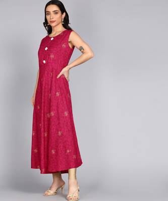 Ftdiva women's rayon anarkali kurti with jacket in deep pink ( anarkali kurti, party wear kurti, pink kurti ) 3