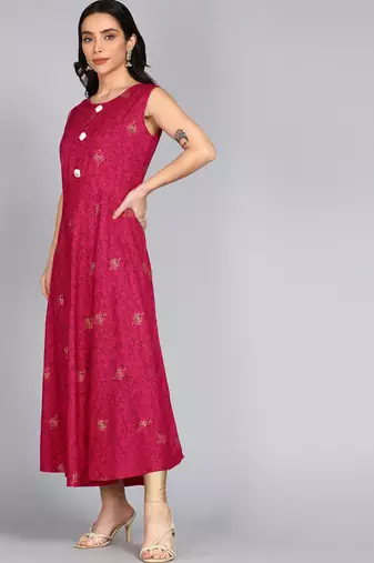 Ftdiva women's rayon anarkali kurti with jacket in deep pink ( anarkali kurti, party wear kurti, pink kurti )