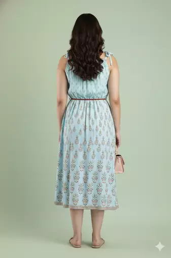 Ftdiva sleeveless anarkali kurta in light green
