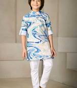cream & blue printed kurta for boys ethnic wear