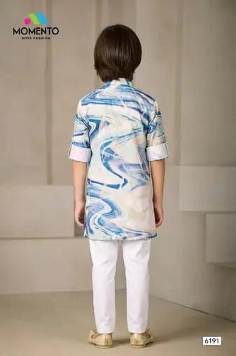 cream & blue printed kurta for boys ethnic wear