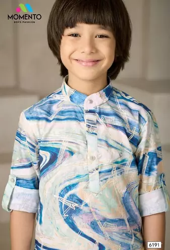 cream & blue printed kurta for boys ethnic wear