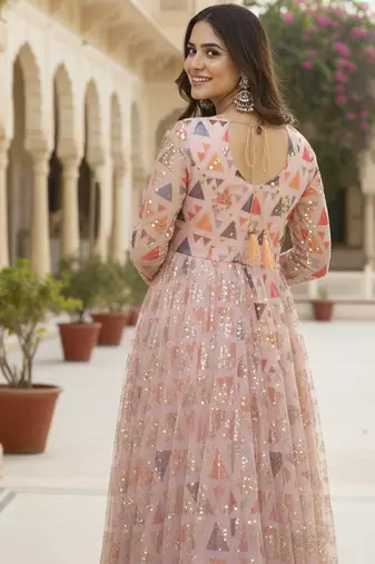 Ftdiva women's embroidepink anarkali pink printed kurti in rayon