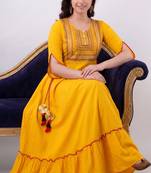Ftdiva embroidered anarkali kurta in yellow
