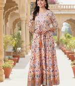 Ftdiva women's  embroidered anarkali pink printed kurti in rayon