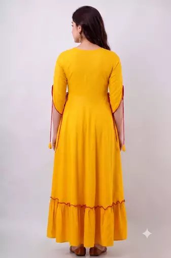 Ftdiva embroidered anarkali kurta in yellow