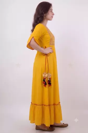 Ftdiva embroidered anarkali kurta in yellow