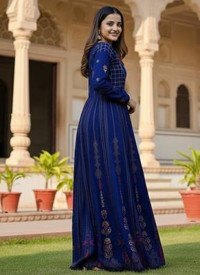 Ftdiva paisley printed anarkali kurta in blue 4