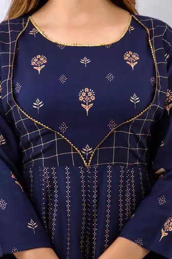 Ftdiva paisley printed anarkali kurta in blue