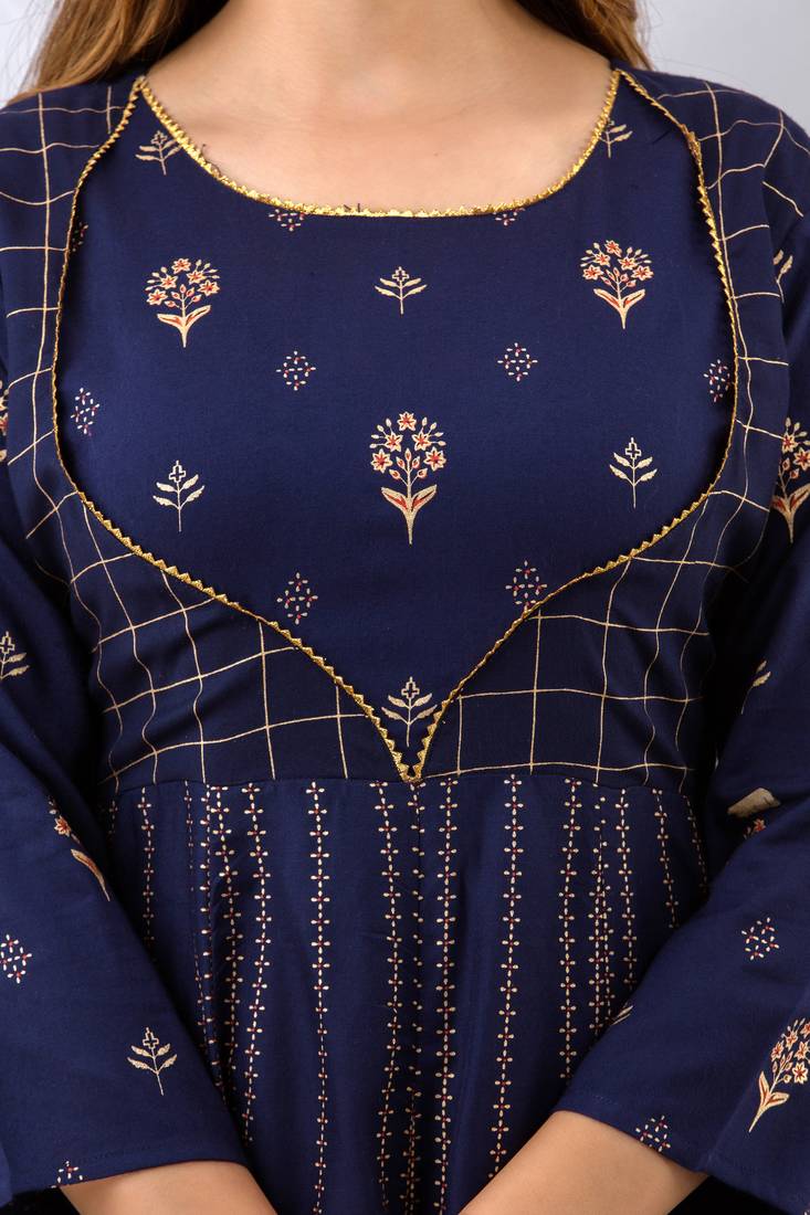 Ftdiva paisley printed anarkali kurta in blue