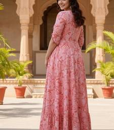 Ftdiva women's  embroidered anarkali pink printed kurti in rayon