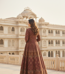 Ftdiva women's embroidered anarkali brown printed kurti in rayon
